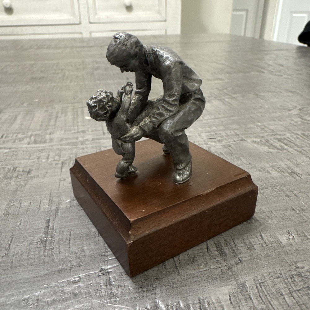 Pewter Father & Child Figurine "Nothing So Safe as a Father's Arms" Avon - 1984